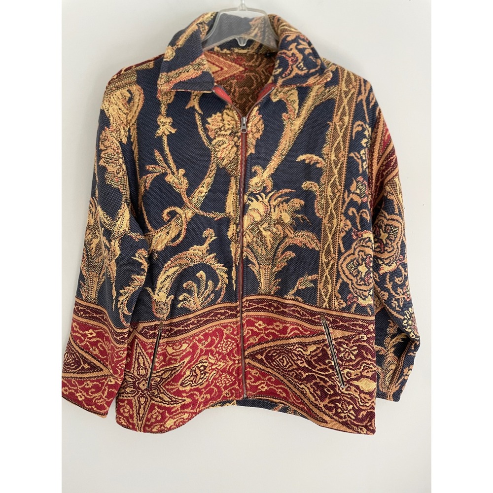 Upcycled Vintage Tapestry Zip Up Jacket Baroque Floral Paisley